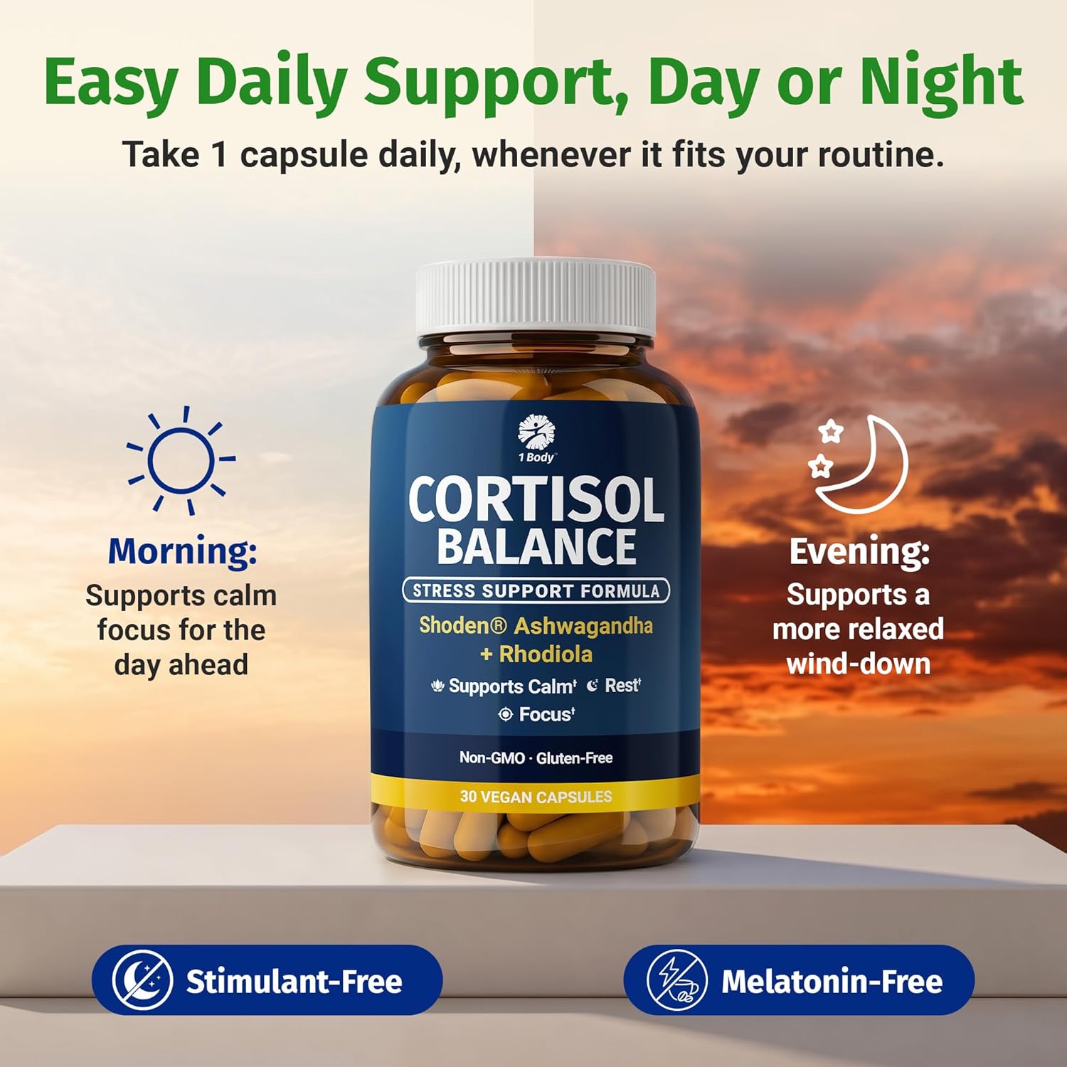 1 Body Cortisol Support for Women & Men – Ashwagandha, Phosphatidylserine & Saffron – Stress Relief, Calm Mood, Balanced Energy & Sleep Support – Vegan - Image 5