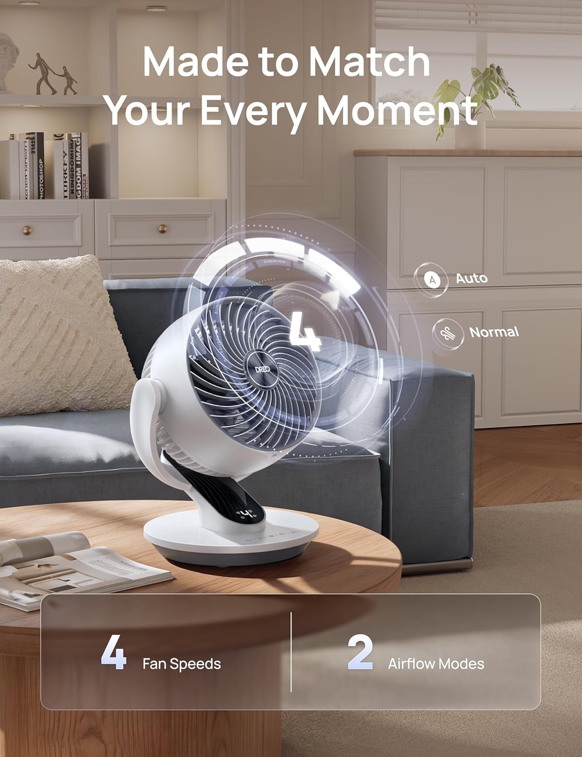 DREO Oscillating Fan for Bedroom, 13 Inch Quiet Table Fans for Home Whole Room, 75ft Powerful Airflow, Desk Air Circulator Fan with Remote, 120° Adjustable Tilt, 4 Speeds, 8H Timer, for Office Desktop - Image 5
