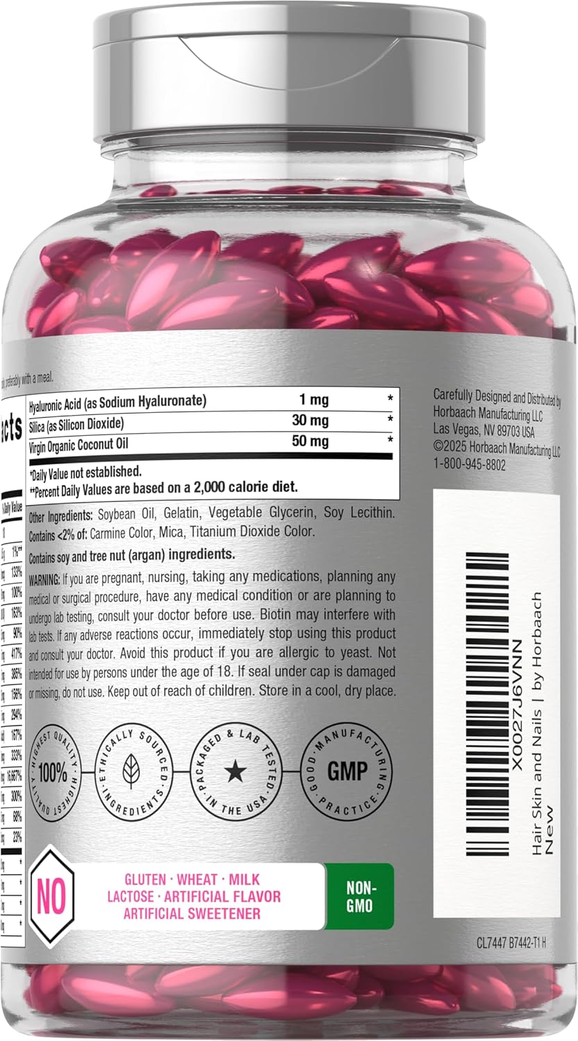 Horbäach Hair Skin and Nails Vitamins | 300 Softgels | with Biotin and Collagen | Infused with Argan Oil and Coconut Oil | Non-GMO, Gluten Free Supplement - Image 3