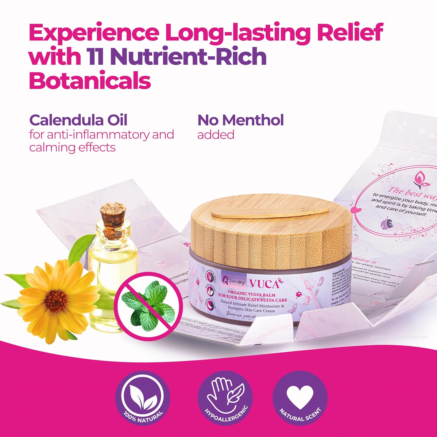 Vulva Balm (Calendula w/o Mint, 2oz) – All-in-One Organic Vaginal Moisturizer Cream with 11 Botanicals – Menopause & Incontinence Care Cream for Intimate Skin – Soothes Redness, Dryness & Irritation - Image 3