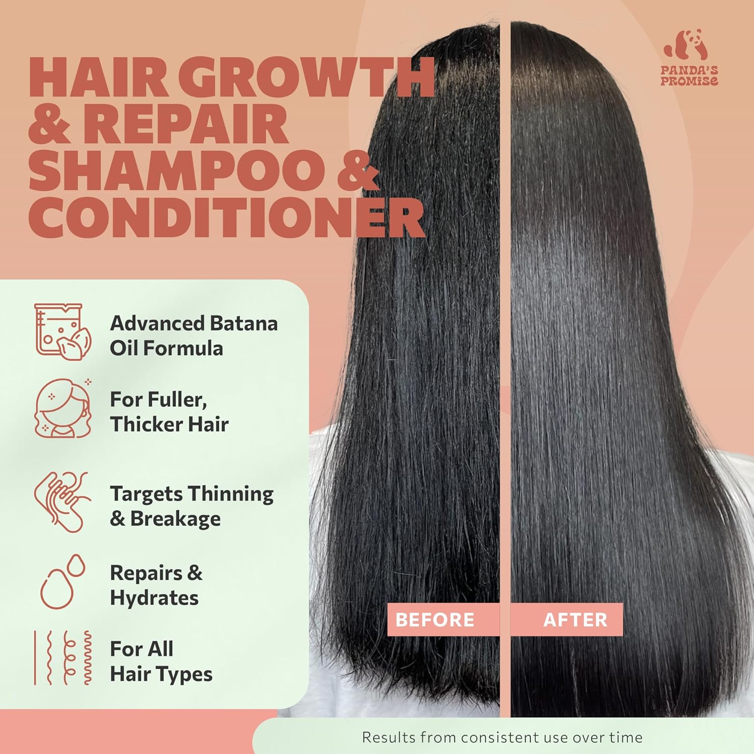 Panda's Promise Batana Oil Shampoo and Conditioner Set – Sulfate-Free Haircare with Batana Oil Nourishing Duo for Smooth, Soft and Manageable Hair For All Hair Types, Unisex (12 fl oz Each) - Image 2
