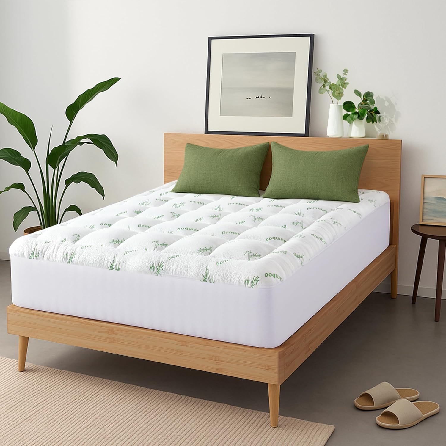 Niagara Sleep Solution Ultra Soft Full Size Mattress Topper - Viscose Made from Bamboo Pillow Top Mattress Pad for Back Pain Relief - Naturally Cooling for Hot Sleepers, Green - Image 8