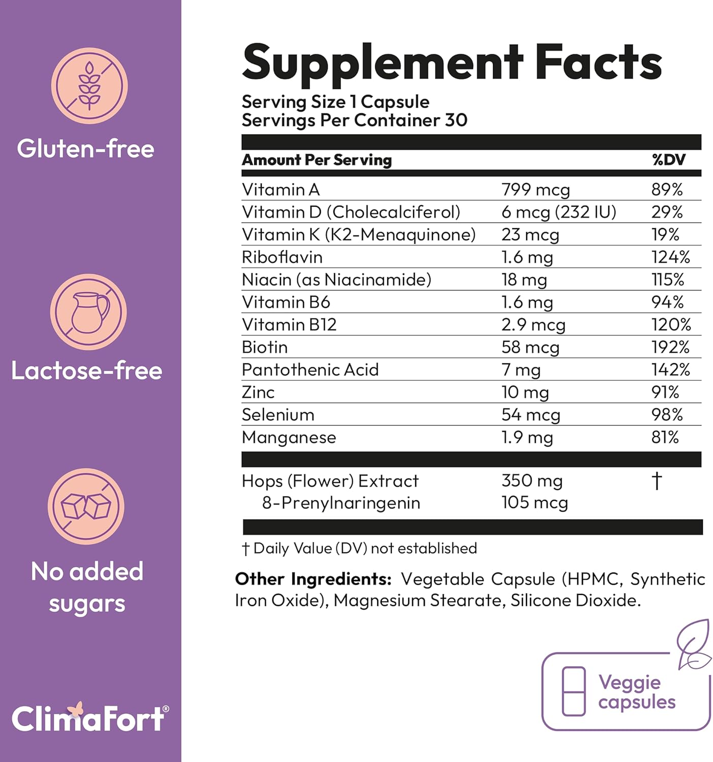 Climafort Menopause Support | Helps with Hot Flashes, Night Sweats, Mood Swings | Hormone-Free Menopause Relief Pills for Women | Hops, Vitamins & Minerals | 30 Capsules | 1 Capsule Daily - Image 7