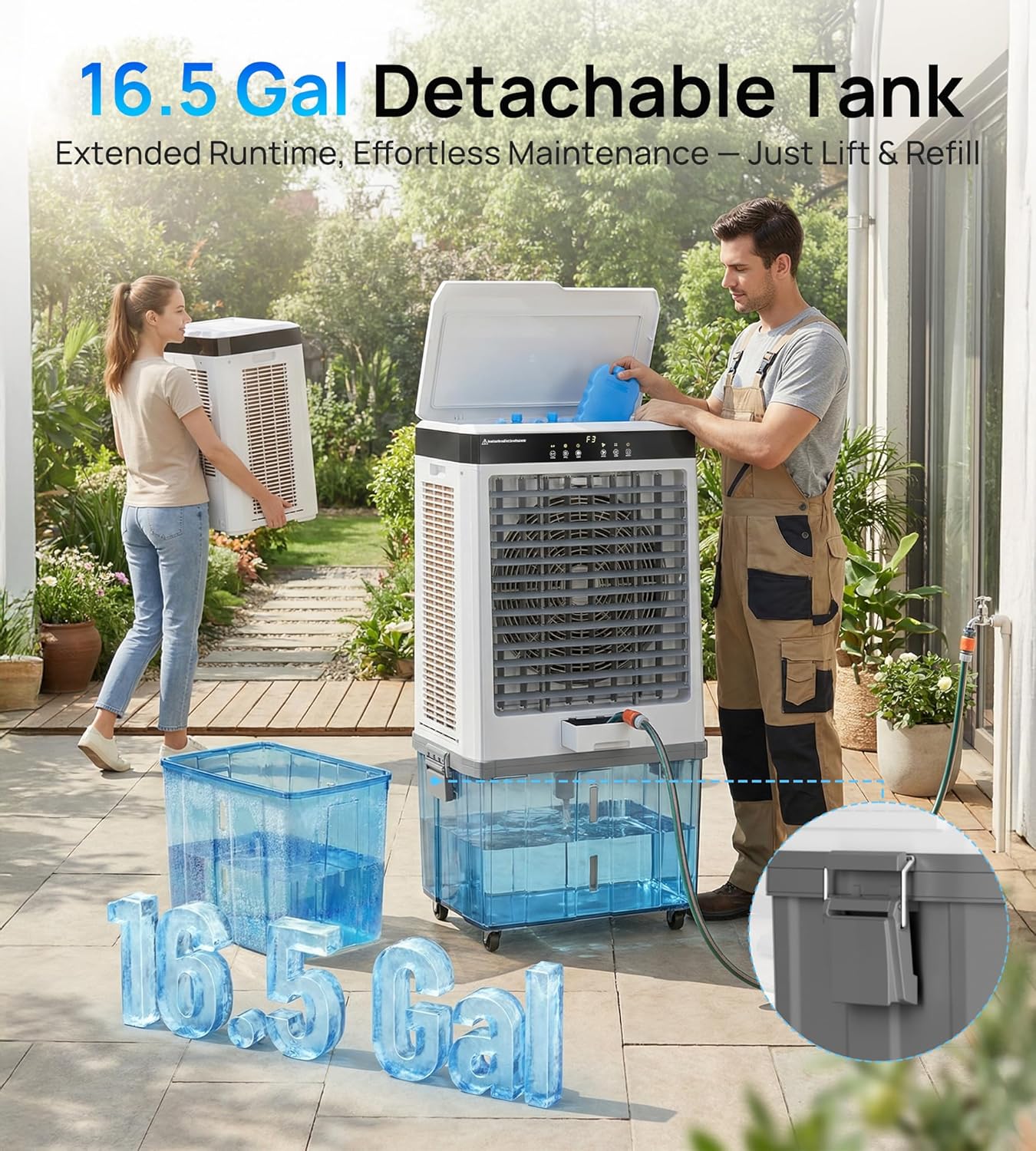 Landeagle 45″ Industrial Evaporative Air Cooler – 5100 CFM Portable Swamp Cooler with 16.5 Gal Tank, 120° Oscillation, Auto Fill, Outdoor & Garage Cooling Fan - Image 4
