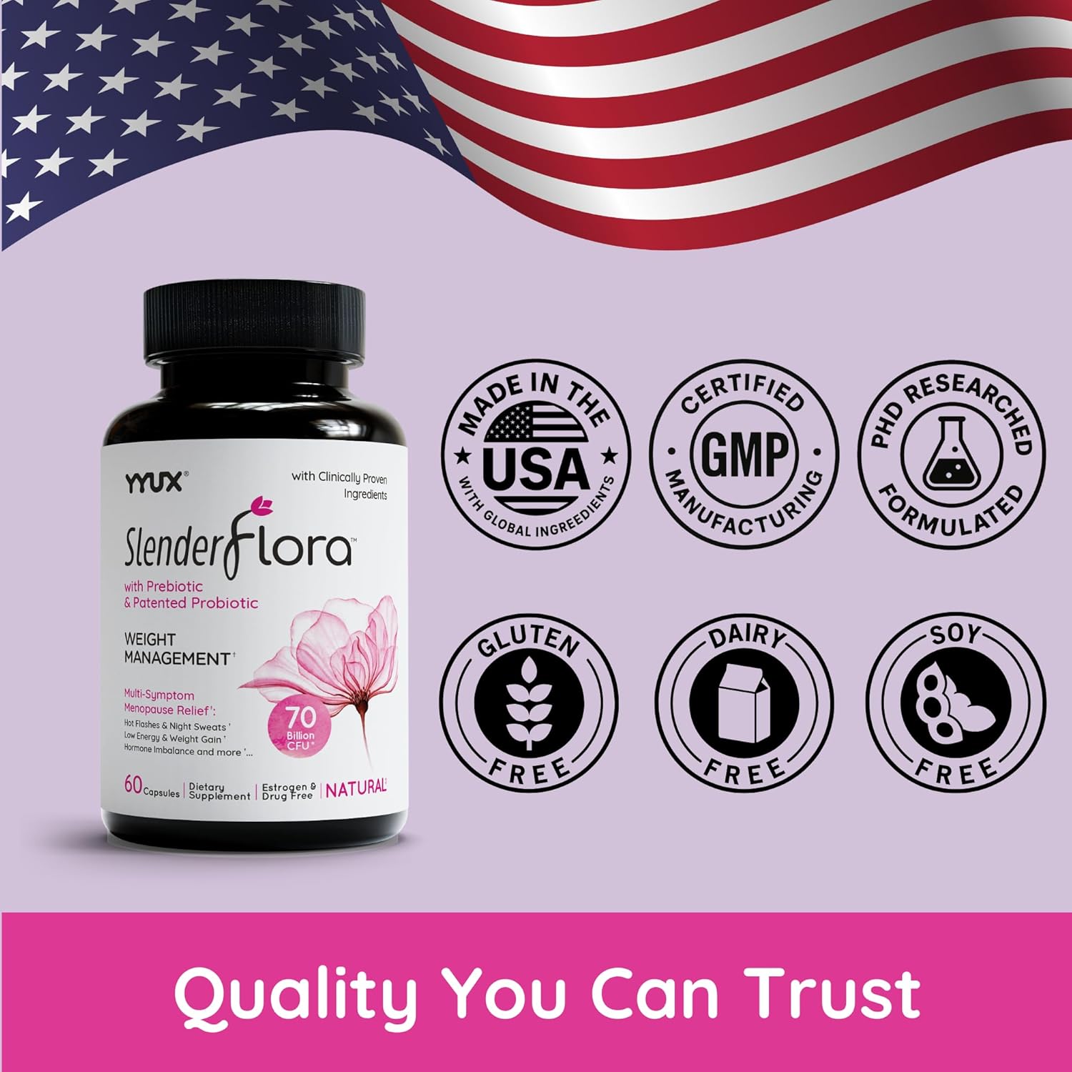 SlenderFlora - Menopause Probiotic Supplement | Weight Management, Hot Flashes, Night Sweats, Bloating | 70 Billion CFU | Gluten, Soy & Dairy Free | 60 Count - Image 4