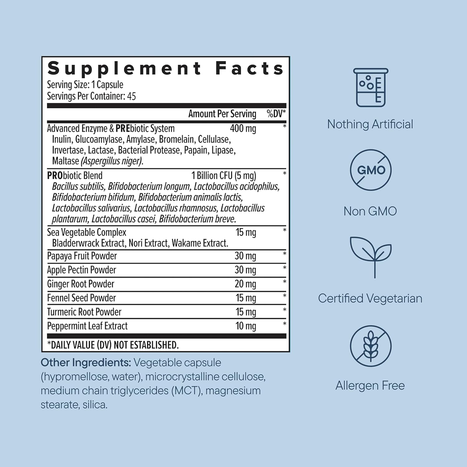Zenwise Health Digestive Enzymes with Bromelain & Papaya - Multi Enzymes Digestion Supplement with Probiotics & Prebiotics for Gut Health, Gas & Bloating Relief - Men & Women - 45 Vegetarian Capsules - Image 9