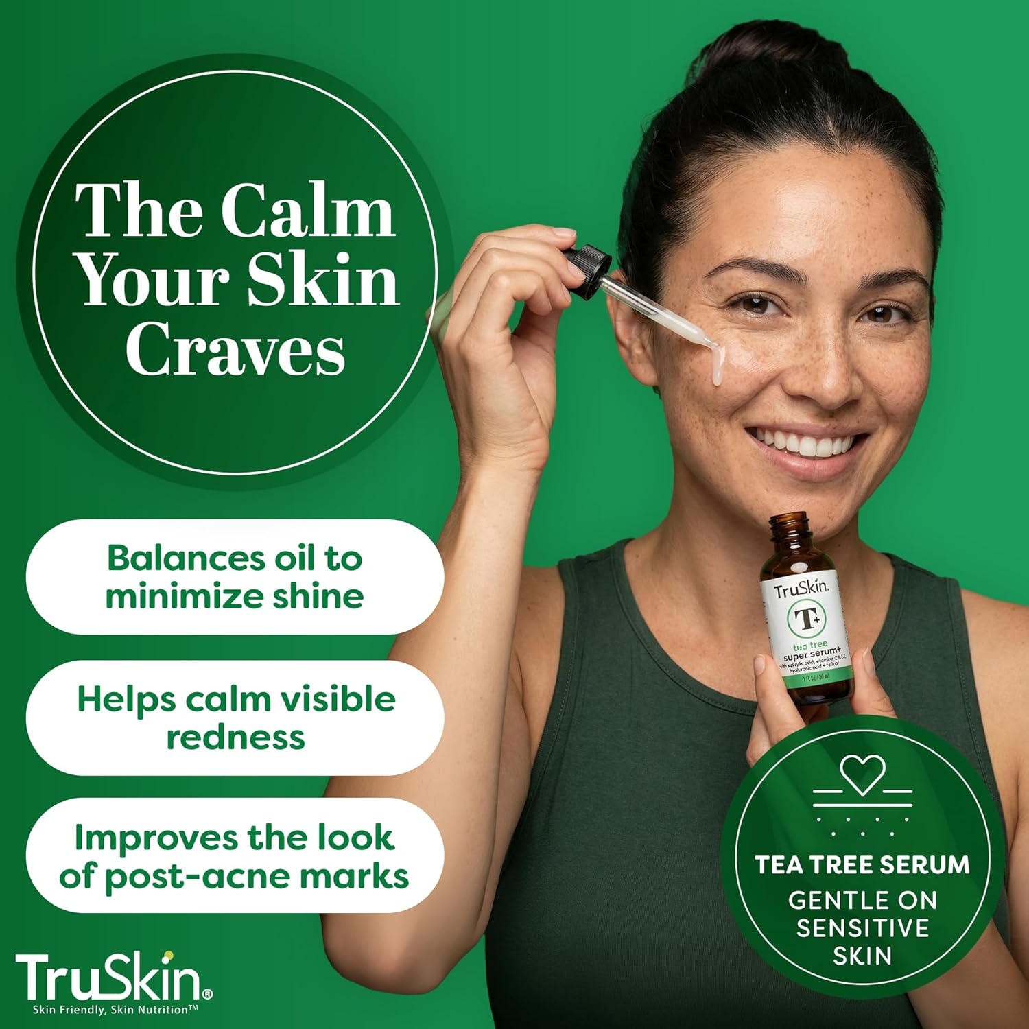 TruSkin Tea Tree Oil Acne Treatment Serum for Face - Salicylic Acid, Niacinamide, Vitamin C & Retinol - Clarifying Super Facial Serum for Acne-Prone Skin & Pores, 1 Fl Oz - Image 3