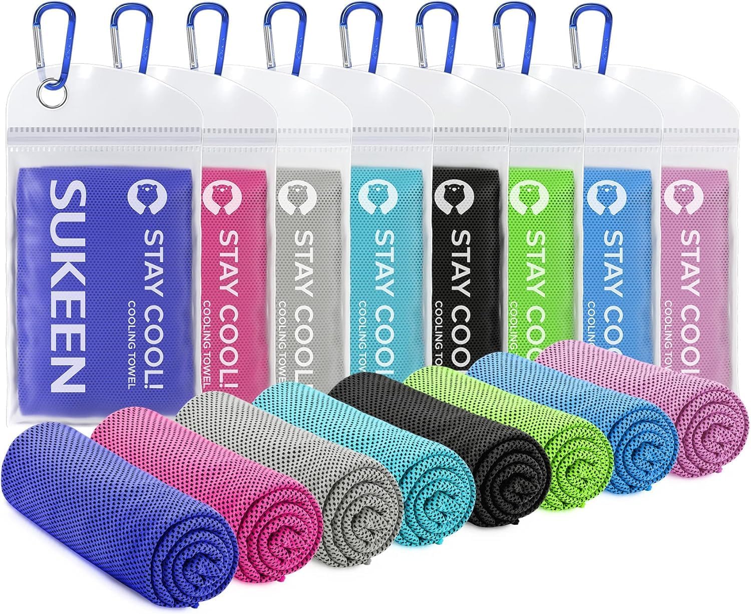 Sukeen 8 Pack Cooling Towels (40"x12"), Cooling Towels for Neck and Face, Microfiber Soft Breathable Chilly Ice Towel, Sweat Towel for Gym, Yoga, Sports, Golf, Camping, Running, Fitness, Workout