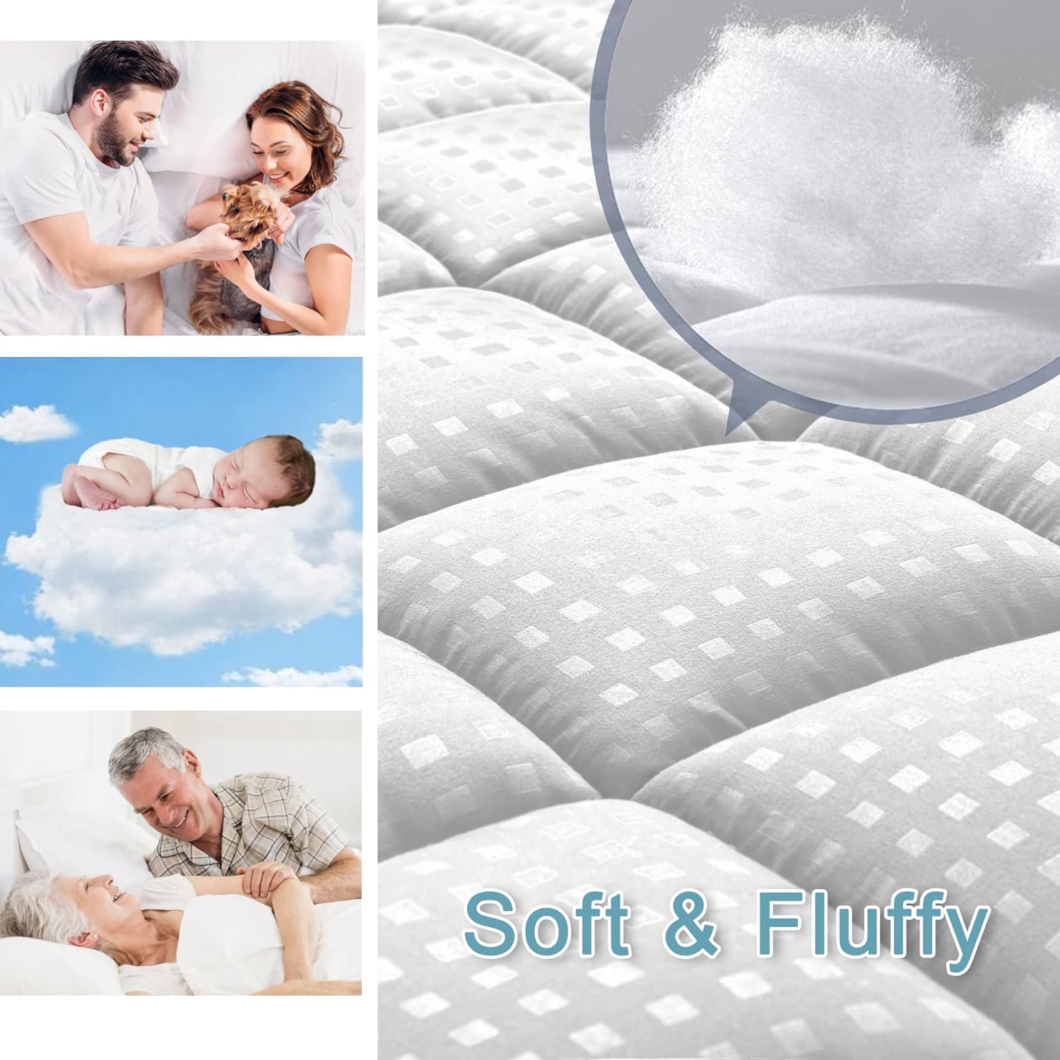 HYLEORY Queen Mattress Pad Quilted Fitted Mattress Protector Cooling Pillow Top Mattress Cover Breathable Fluffy Soft Mattress Topper with 8-21" Deep Pocket - Image 3