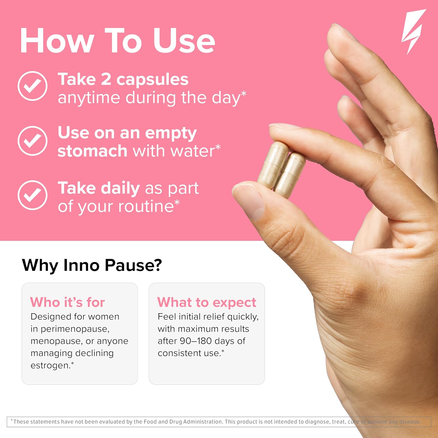 Inno Pause - Menopause Supplements for Women with Black Cohosh, Dong Quai Root Extract & Ashwagandha - Menopause Support for Hot Flash Relief, Night Sweats Relief, Sleep & Mood Support (60 Capsules) - Image 6