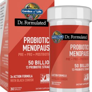 Garden of Life Dr. Formulated Menopause Probiotics with Black Cohosh, Chromium and Pre, Pro & Postbiotics – Menopause Supplements for Women, Immune Health, Non-GMO, Gluten-Free, 30 Vegetarian Capsules