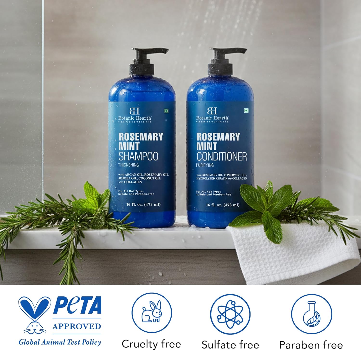 Botanic Hearth Rosemary Mint Shampoo and Conditioner Set, Thickening Formula, Promotes Hair Growth and Scalp Health Sulfate Free & Paraben Free, for Men & Women | 16 fl oz each - Image 7