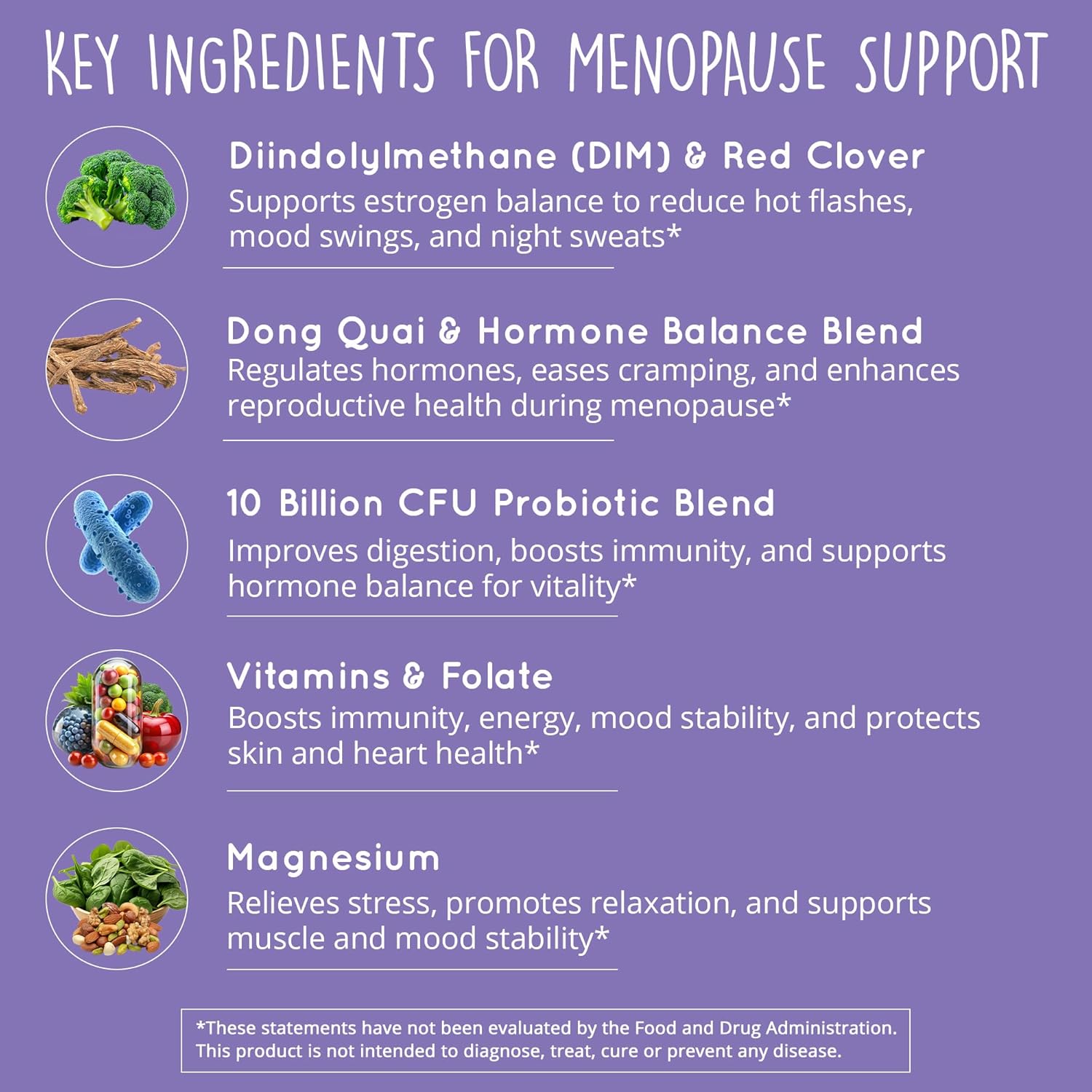 Menopause Supplements for Women – Estrogen Metabolism for Hot Flashes & Night Sweats | DIM + 10 Billion CFU Probiotics Blend with Dong Quai | Mood Swings & Hormone Balance Support, 60 Ct - Image 3