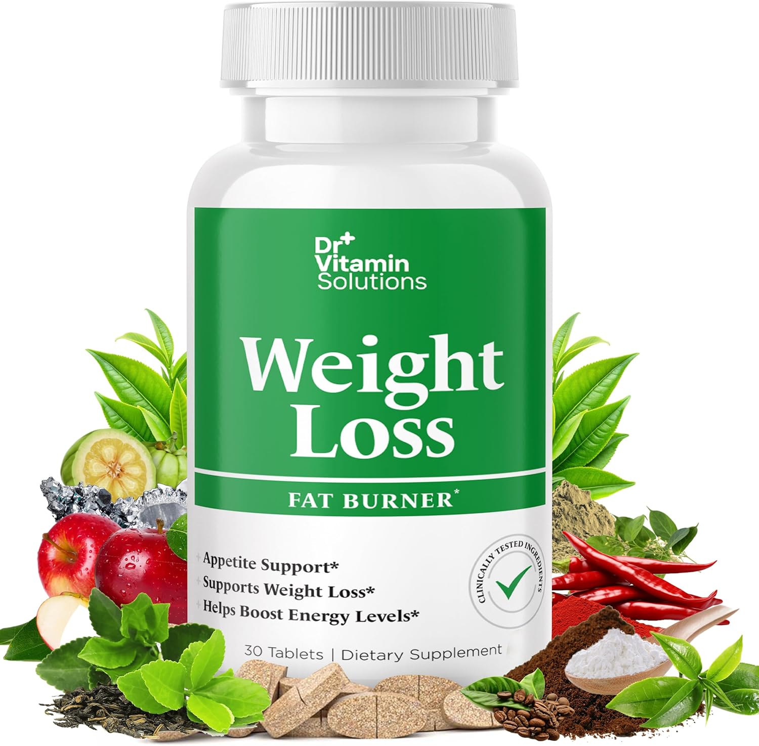 Fat Burner for Women & Men, Weight Loss & Appetite Suppressant Diet Pills, Thermogenic Metabolism Booster with Green Tea, Garcinia Cambogia, Chromium - Natural, Non-GMO - 30 Day Supply, Dr Vitamin