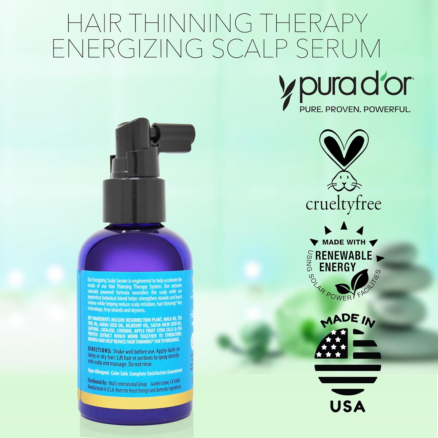 PURA D'OR Hair Thinning Therapy Energizing Scalp Serum 4oz w/Copper Tripeptide, Biotin, Caffeine, Plant Stem Cell, Catalase & DHT Balance, Rosemary Green Tea Leaf Extract, All Hair Types, Men Women - Image 6