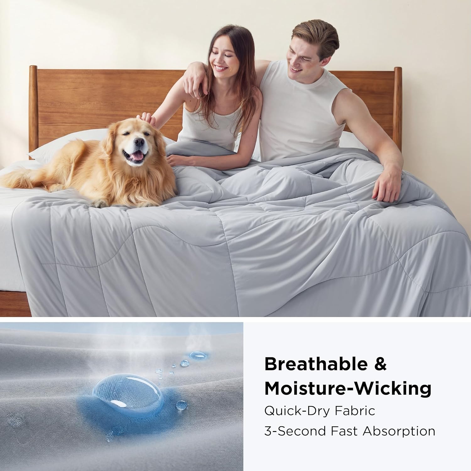 Bedsure Cooling Comforter Queen Size - Cooling Blankets for Hot Sleepers, Lightweight Comforter for Summer with Dual-Sided Cool Tech, Soft Breathable Cold Blanket for Sleeping, Grey, 88x88 Inches - Image 4