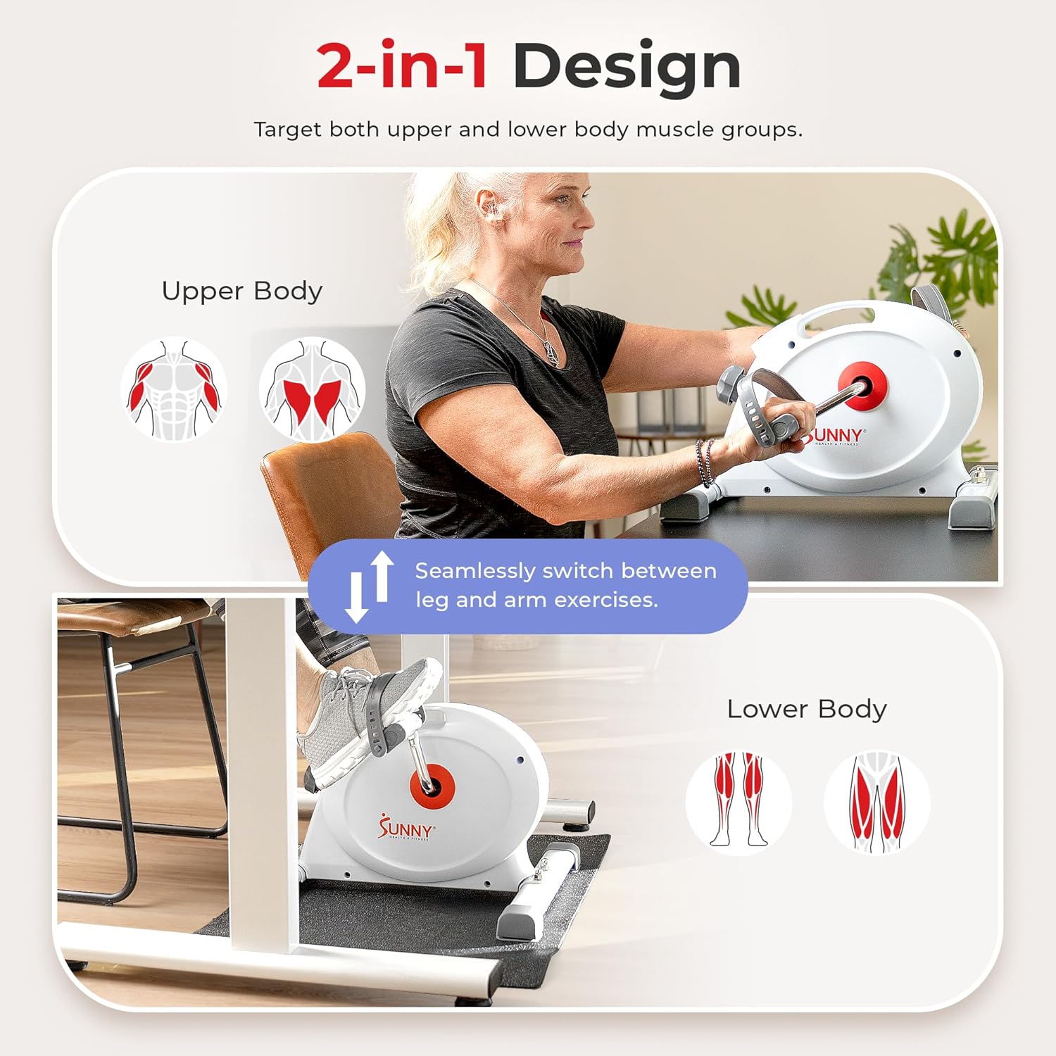 Sunny Health & Fitness Smart Under-Desk Bike Exerciser, Low-Impact Cardio Cycling Equipment for Home/Office, Mini Paddler for Arm/Leg Mobility Training, Free SunnyFit App - Image 2