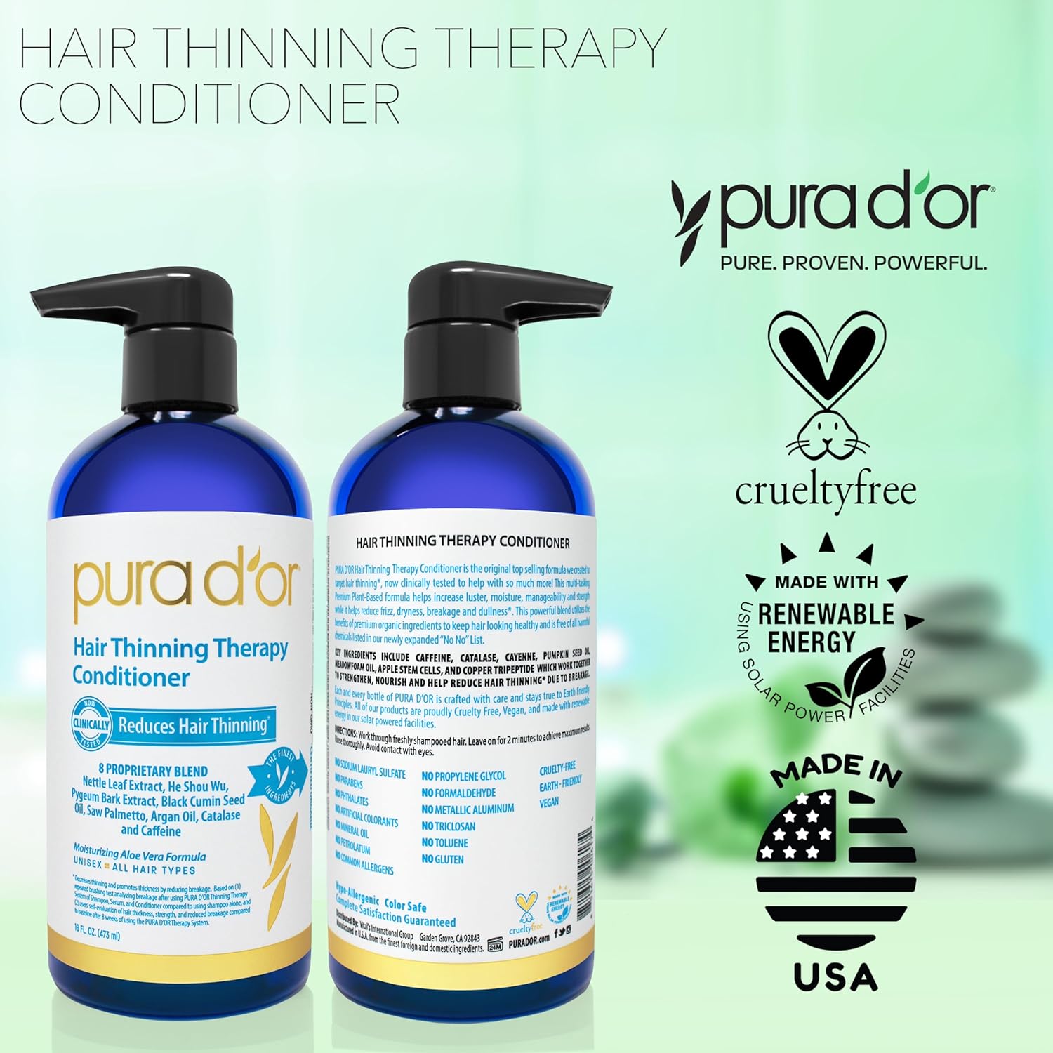 PURA D'OR 16 Oz Hair Thinning Therapy Biotin Conditioner, CLINICALLY TESTED Effective Results, Low Lather Deep Moisturizing Herbal Blend Hair Thickening Products For Women & Men, Color Safe - Image 4