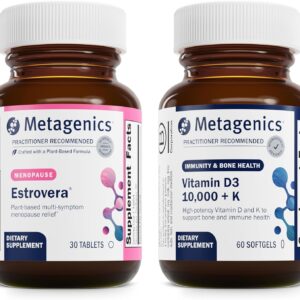 Metagenics Menopause Duo: HerWellness Estrovera - All-Natural, Hormone-Free Menopause Support Supplement - 30 Tablets & Vitamin D3 10,000 + K - for Bone & Heart Health - 60 Softgels