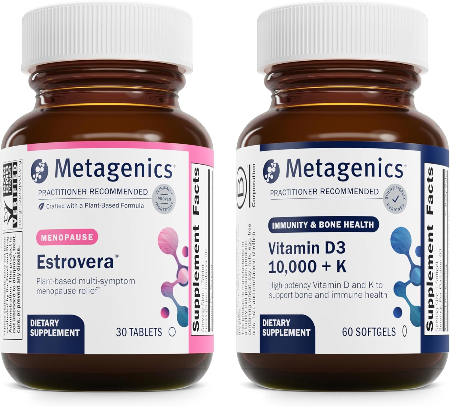 Metagenics Menopause Duo: HerWellness Estrovera - All-Natural, Hormone-Free Menopause Support Supplement - 30 Tablets & Vitamin D3 10,000 + K - for Bone & Heart Health - 60 Softgels