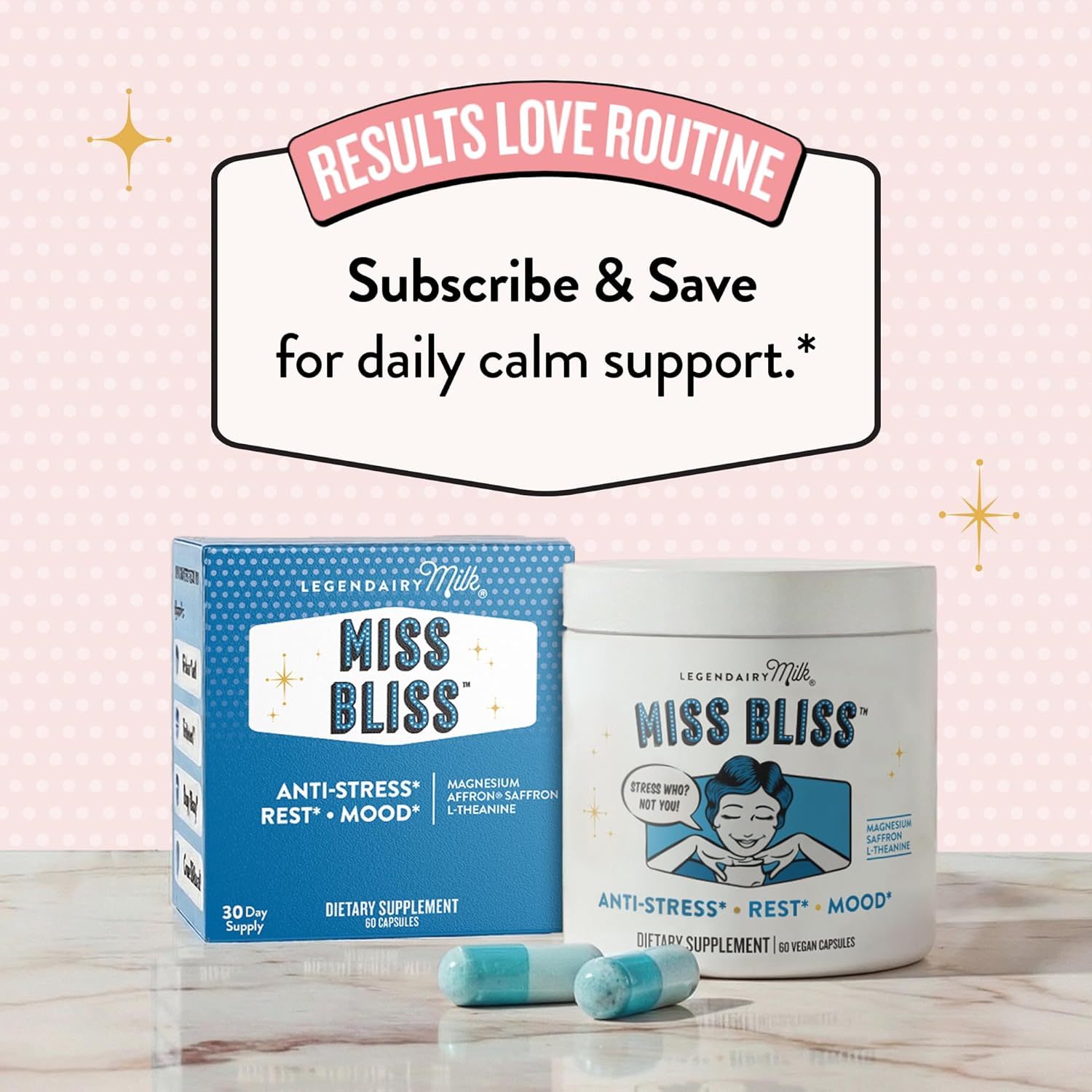 Legendairy Milk Miss Bliss™ Stress Support for Women – Stress Relief Supplement with affron® Saffron, Magnesium Glycinate + Citrate & L-Theanine – Calm & Mood Balance, Non-Drowsy, 60 Vegan Capsules - Image 8
