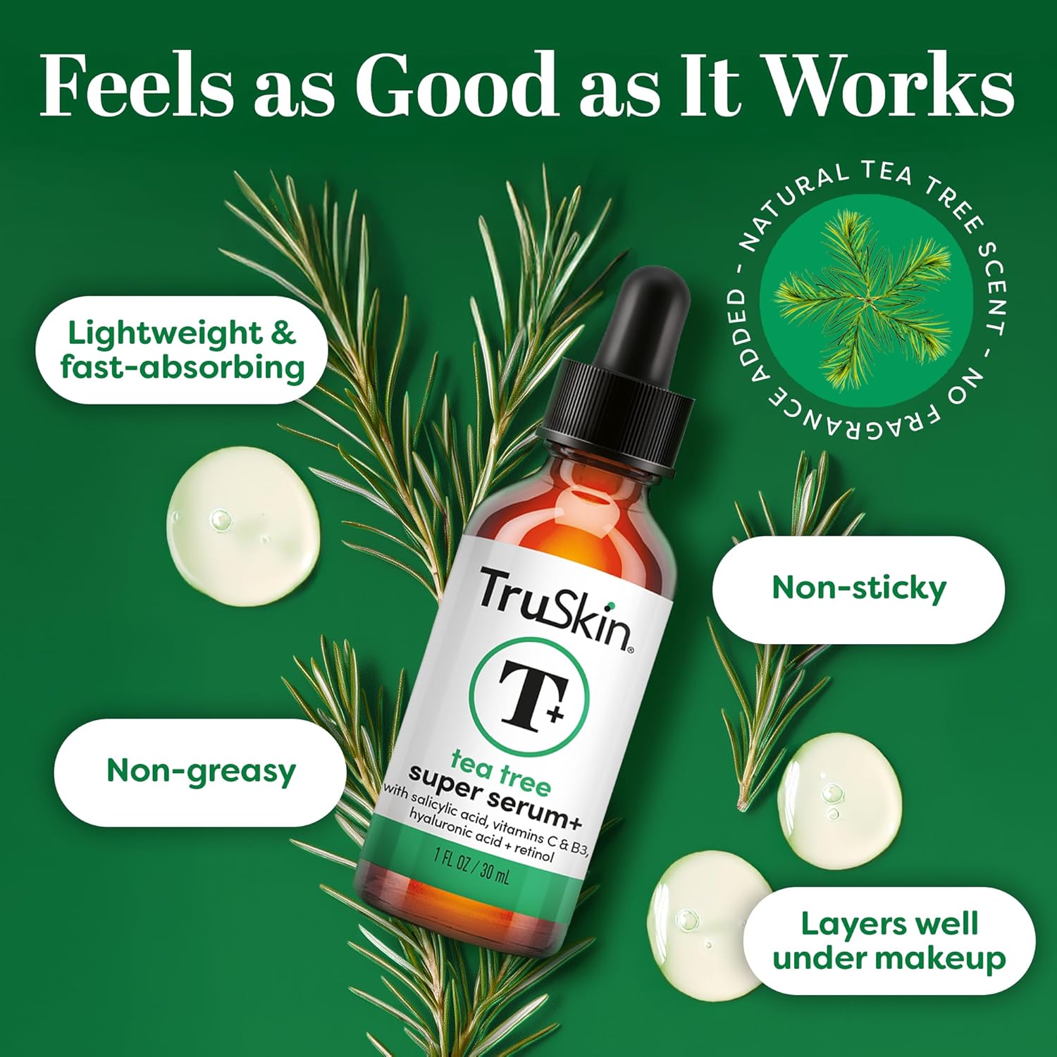 TruSkin Tea Tree Oil Acne Treatment Serum for Face - Salicylic Acid, Niacinamide, Vitamin C & Retinol - Clarifying Super Facial Serum for Acne-Prone Skin & Pores, 1 Fl Oz - Image 4