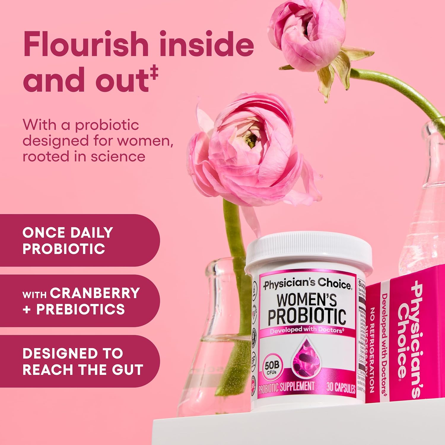 Physician's Choice Probiotics - PH Balance, Digestive, UT, & Feminine Health - 50 Billion CFU - 6 Unique Strains for Women - Organic Prebiotics, Cranberry Extract+ - Probiotic - 60 CT - Image 2