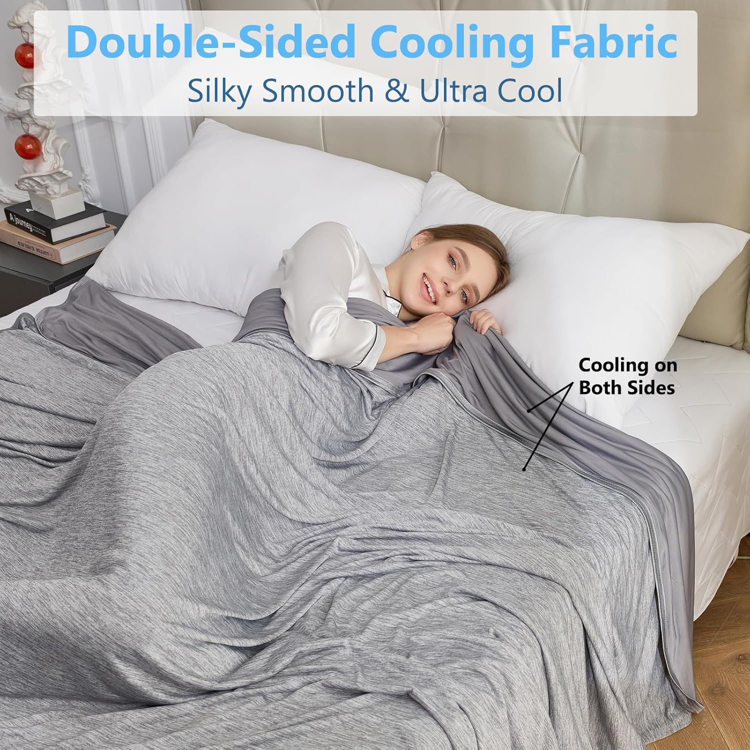 CHOSHOME Cooling Blanket for Hot Sleepers - Summer Blanket Thin Soft Lightweight Breathable Double Side Enhanced Cooling for Hot Flashes, Night Sweats, Bed, Couch (Grey, 50 x 70 inches) - Image 5
