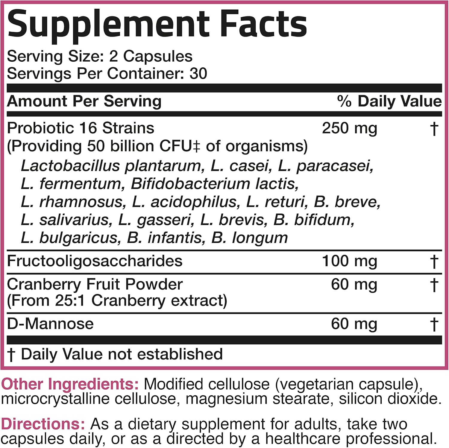Bronson Women's Probiotic 50 Billion CFU + Prebiotic with Cranberry & D-Mannose – Vaginal Health, Healthy Digestion, Immune Function and Urinary Tract Support, Non-GMO, 60 Vegetarian Capsules - Image 9