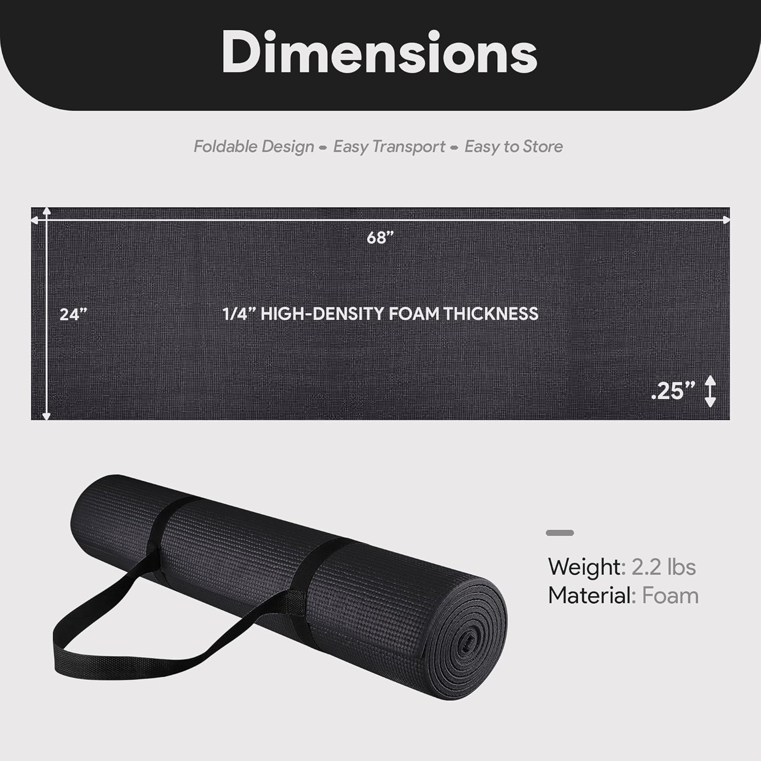 Fitvids All Purpose 1/4-Inch High Density Anti-Tear Exercise Yoga Mat with Carrying Strap, Multiple Colors - Image 5