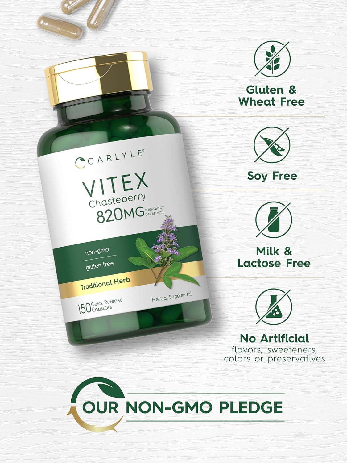 Carlyle Vitex Chasteberry Supplement | 150 Capsules | Vitex Agnus-Castus Fruit for Women | Non-GMO, Gluten Free - Image 5