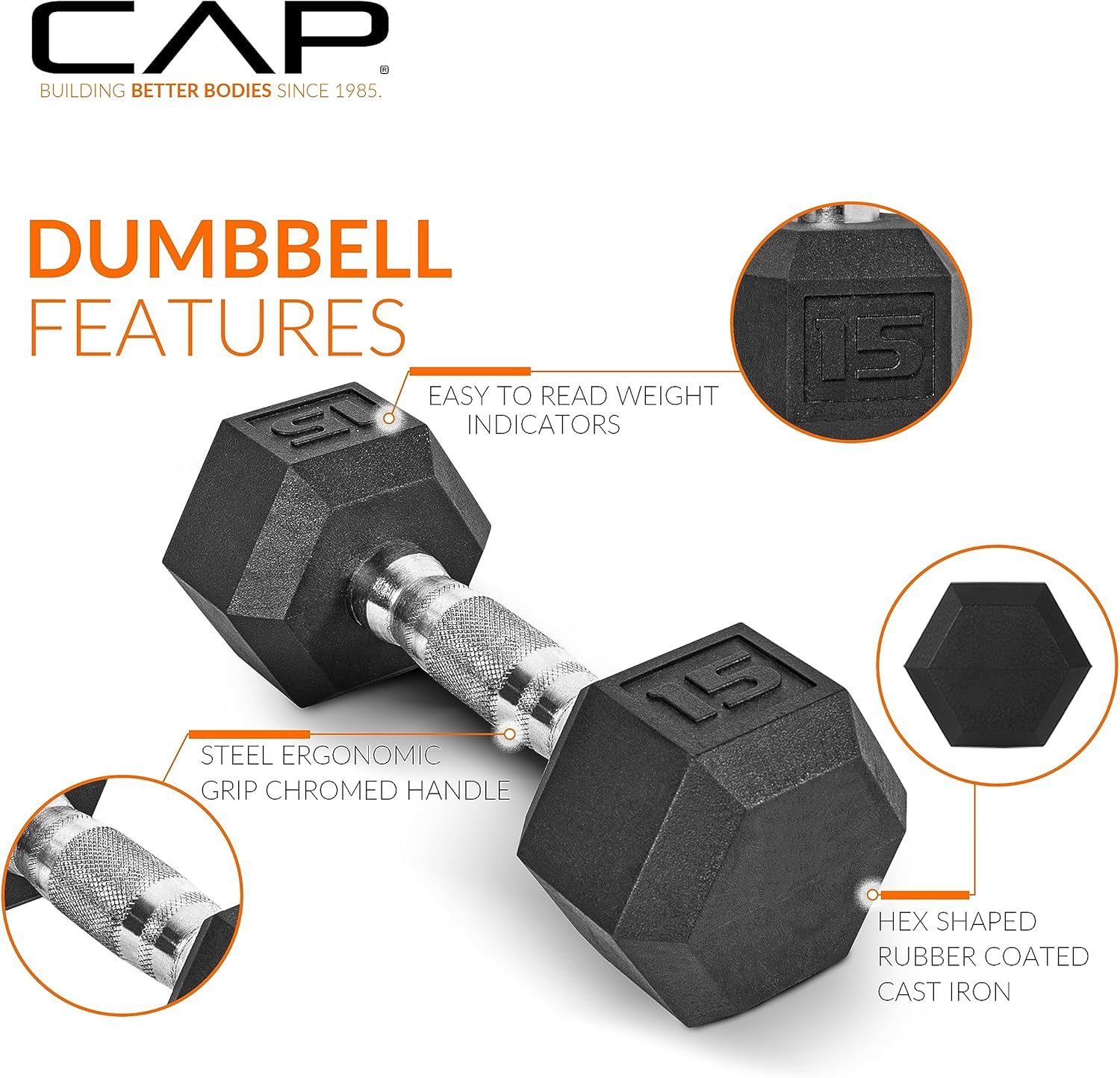 CAP Barbell Rubber Coated Hex Dumbbell Set with Storage Rack | 100–210 lb Options, Space-Saving Vertical Compact Storage for Home Gym Strength Training - Image 3