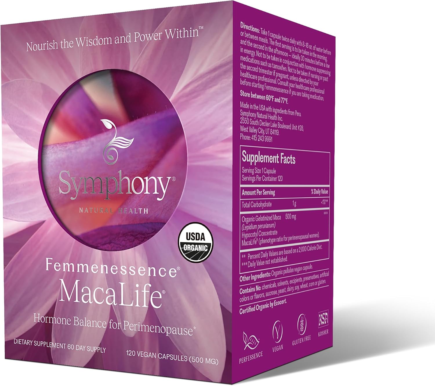 Femmenessence® MacaLife® – Clinically Proven Perimenopausal Organic Vegan Supplement for Natural Hormone Balance, Symptom Relief, Heart & Mood Support (120 Capsules, 60 Day Supply) - Image 4