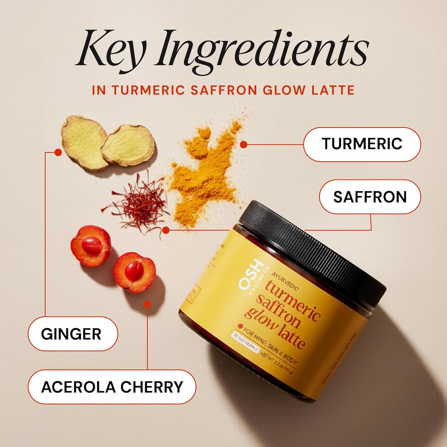 Turmeric Saffron Glow Latte | Calm Nights & Radiance Support* | Golden Milk with Kashmiri Saffron, Ginger, Turmeric & Acerola Vitamin C | Caffeine-Free Daily Ritual | Ayurvedic Drink Mix - Image 2