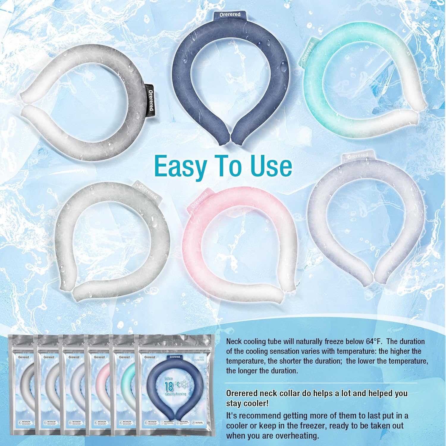 Neck Cooling Tube 70% Gel Increase Ice Ring Neck Cooler Wearable Body Cooling Products for Outdoor Indoor Activities Relief for Hot Flashes(Gradient Grey,L) - Image 7