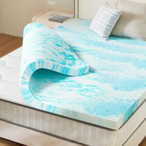 Sweetcrispy Mattress Topper Queen, 2 Inch Thick Memory Foam Gel Infused Cooling Toppers Pad for Queen Size Bed, Sleeper Sofa, RV, Camper, CertiPUR US Certified, Ventilated and Breathable, Blue
