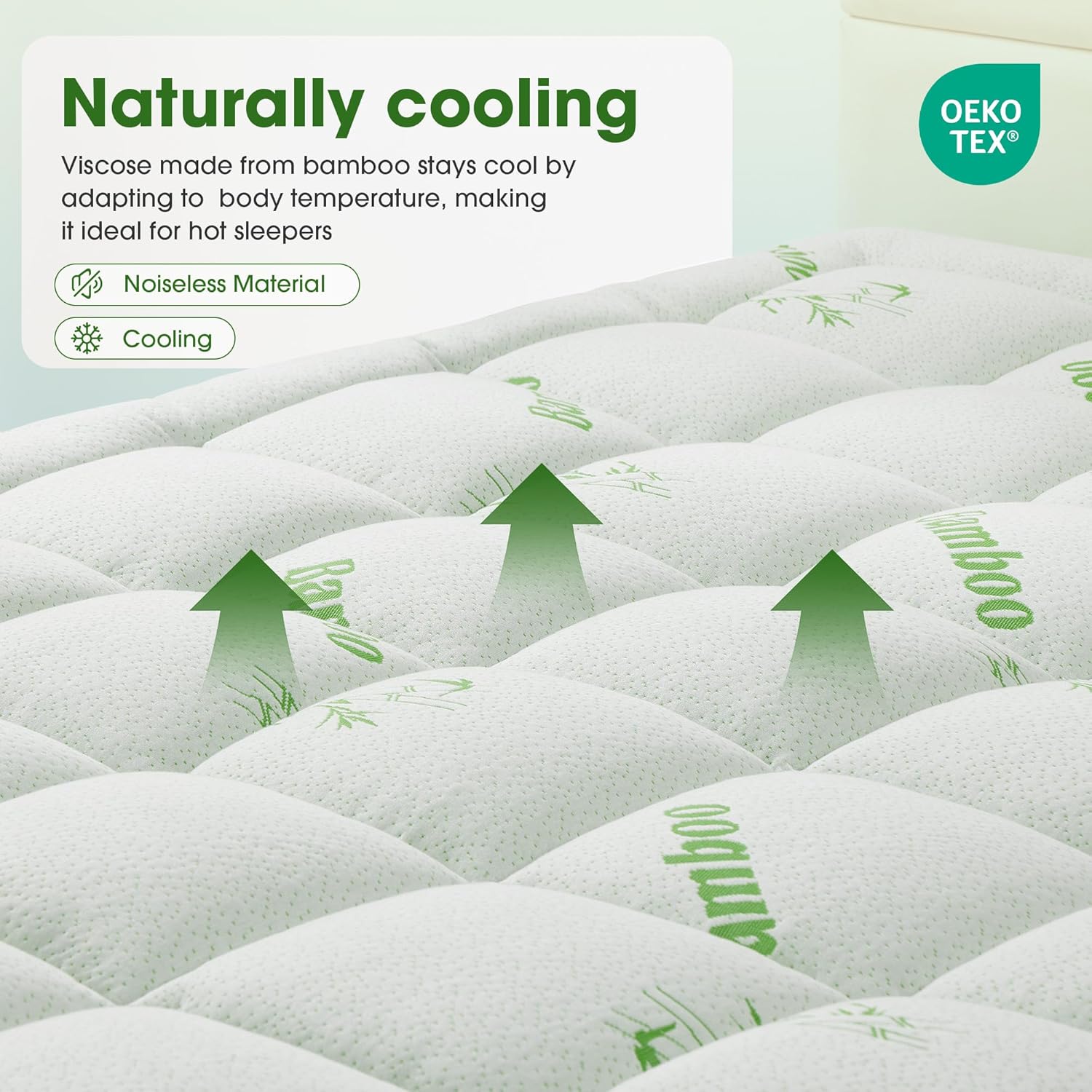 Mattress Pad Queen Size, Cooling Pillow Top Mattress Topper, Ultra Soft Viscose Made from Bamboo, Breathable for Hot Sleepers, Deep Pocket 8"-20", Green - Image 8