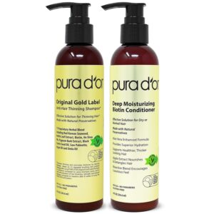 PURA D'OR Anti-Thinning Biotin Shampoo and Conditioner Natural Earthy Scent, CLINICALLY TESTED Effective Results, Herbal Blend Thickening Products For Women & Men, Original Gold Label Set, 8oz x2