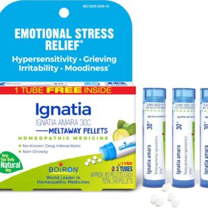 Boiron Ignatia Amara 30C Homeopathic Medicine for Relief from Emotional Stress, Hypersensitivity, Irritability, and Moodiness - 3 Count (240 Pellets)
