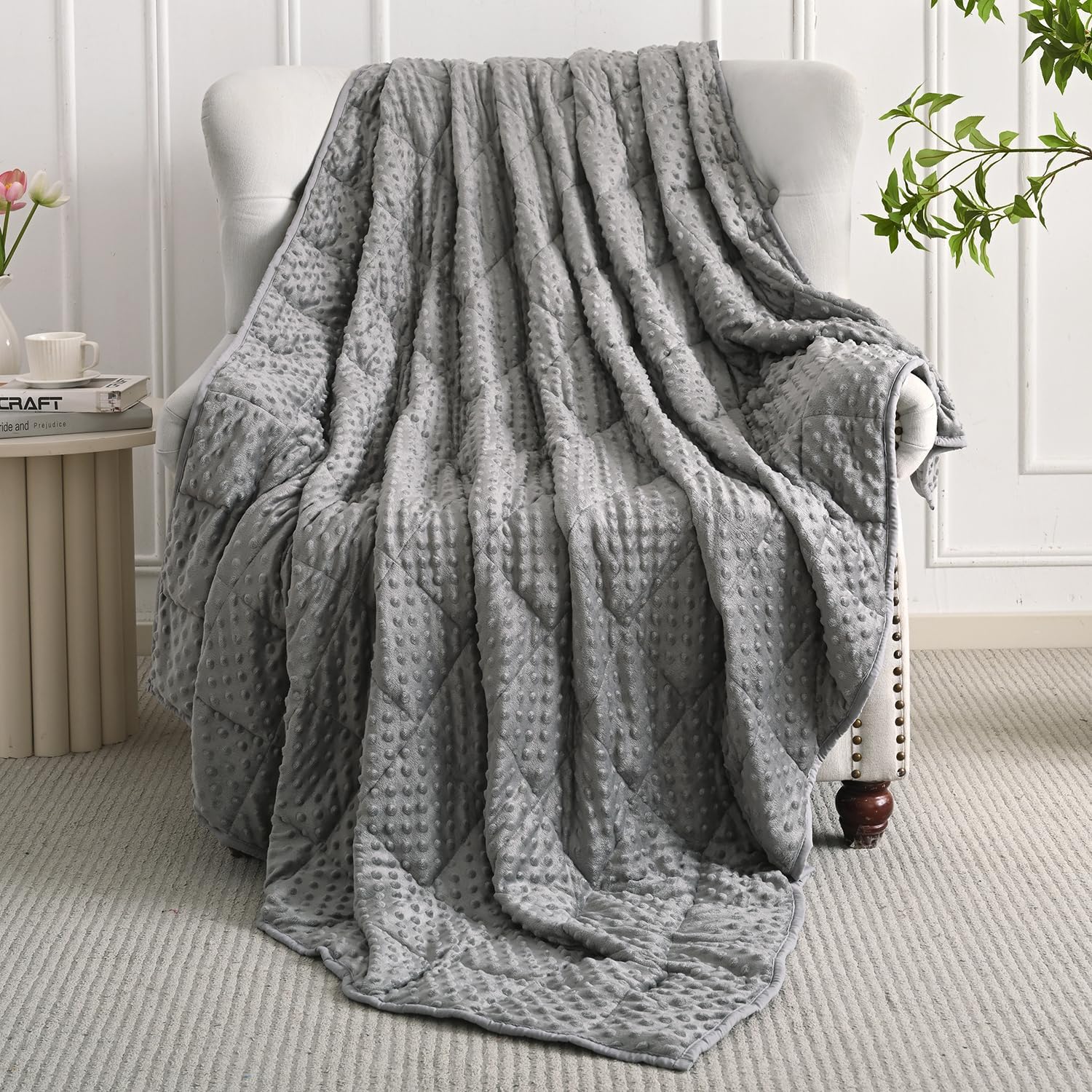 Mr. Sandman Weighted Blanket for Adults Queen Size 15 lbs, Soft Cooling Heavy Minky Blanket for Sleep, Washable Throw Blanket with Glass Beads, 60 x 80 Inches, Grey - Image 8