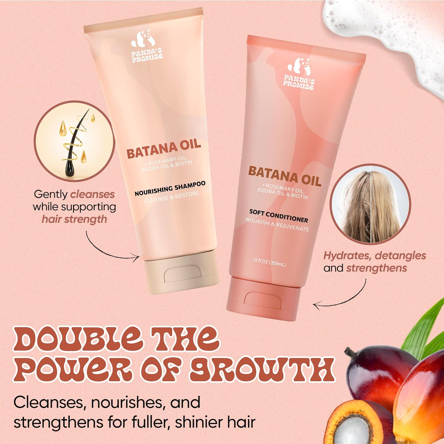 Panda's Promise Batana Oil Shampoo and Conditioner Set – Sulfate-Free Haircare with Batana Oil Nourishing Duo for Smooth, Soft and Manageable Hair For All Hair Types, Unisex (12 fl oz Each) - Image 6