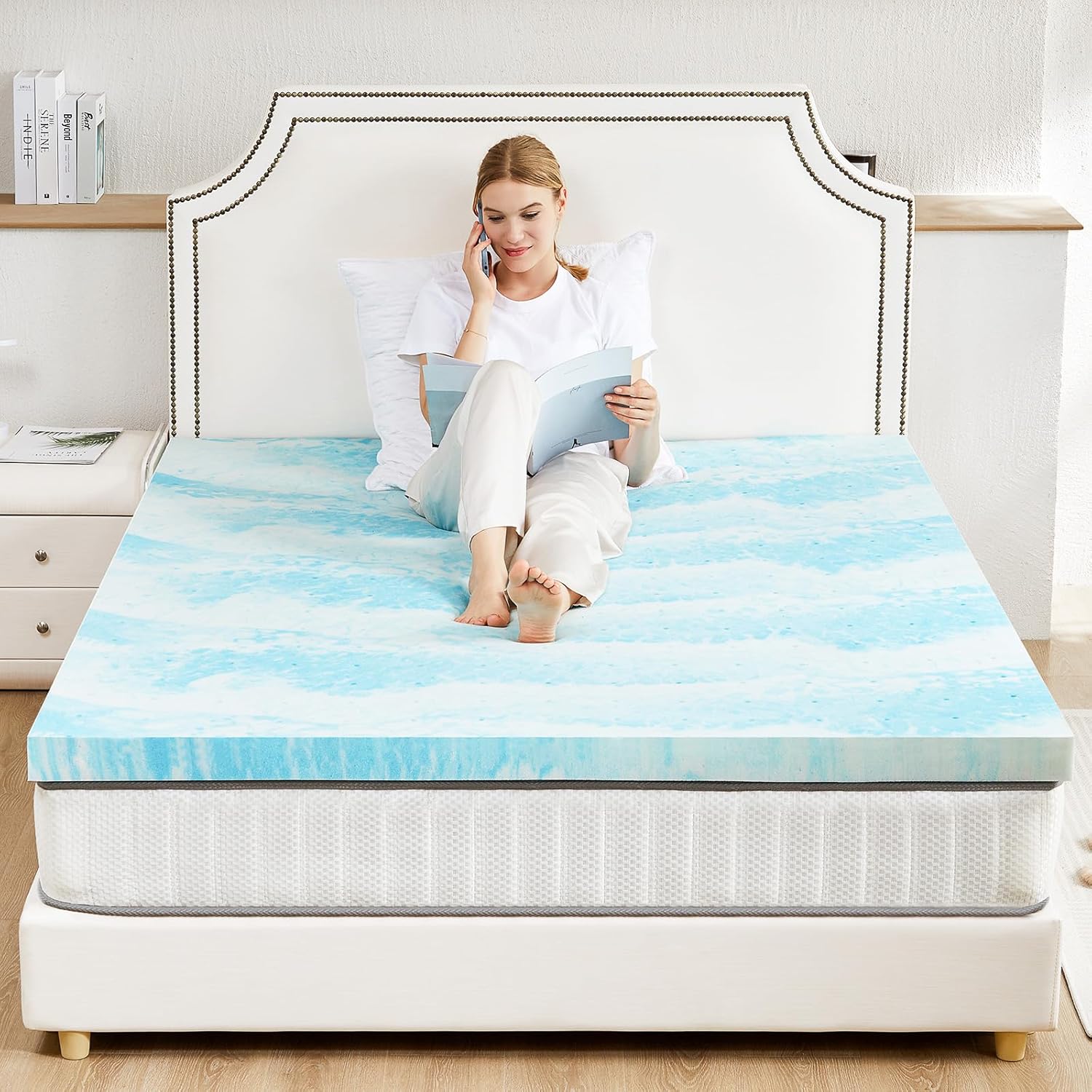 Sweetcrispy Mattress Topper Queen, 2 Inch Thick Memory Foam Gel Infused Cooling Toppers Pad for Queen Size Bed, Sleeper Sofa, RV, Camper, CertiPUR US Certified, Ventilated and Breathable, Blue - Image 7