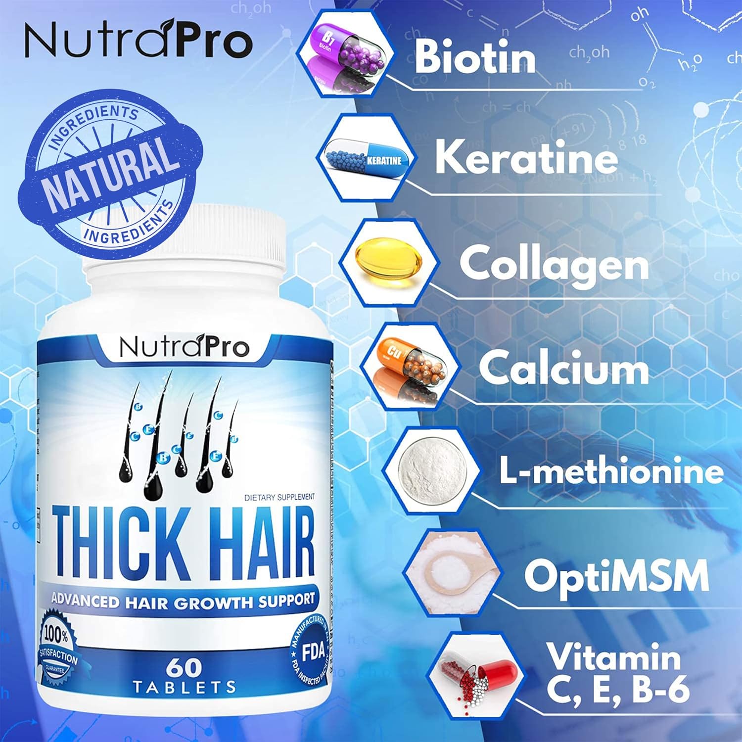 Thick Hair Growth Vitamins– Hair Growth Pills With DHT Blocker Stimulates Faster Growth for Weak, Thinning Hair–Biotin Hair Supplements with Keratin & Collagen Helps Men&Women Grow Perfect Hair. - Image 4