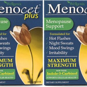 Wellgenix Menocet Plus Menopause Support - All-in-One Menopause Supplement - Daily Relief Feminine Care - Hot Flashes, Night Sweats, Mood Swings & Irritability - 30 Tablets (Pack of 2)