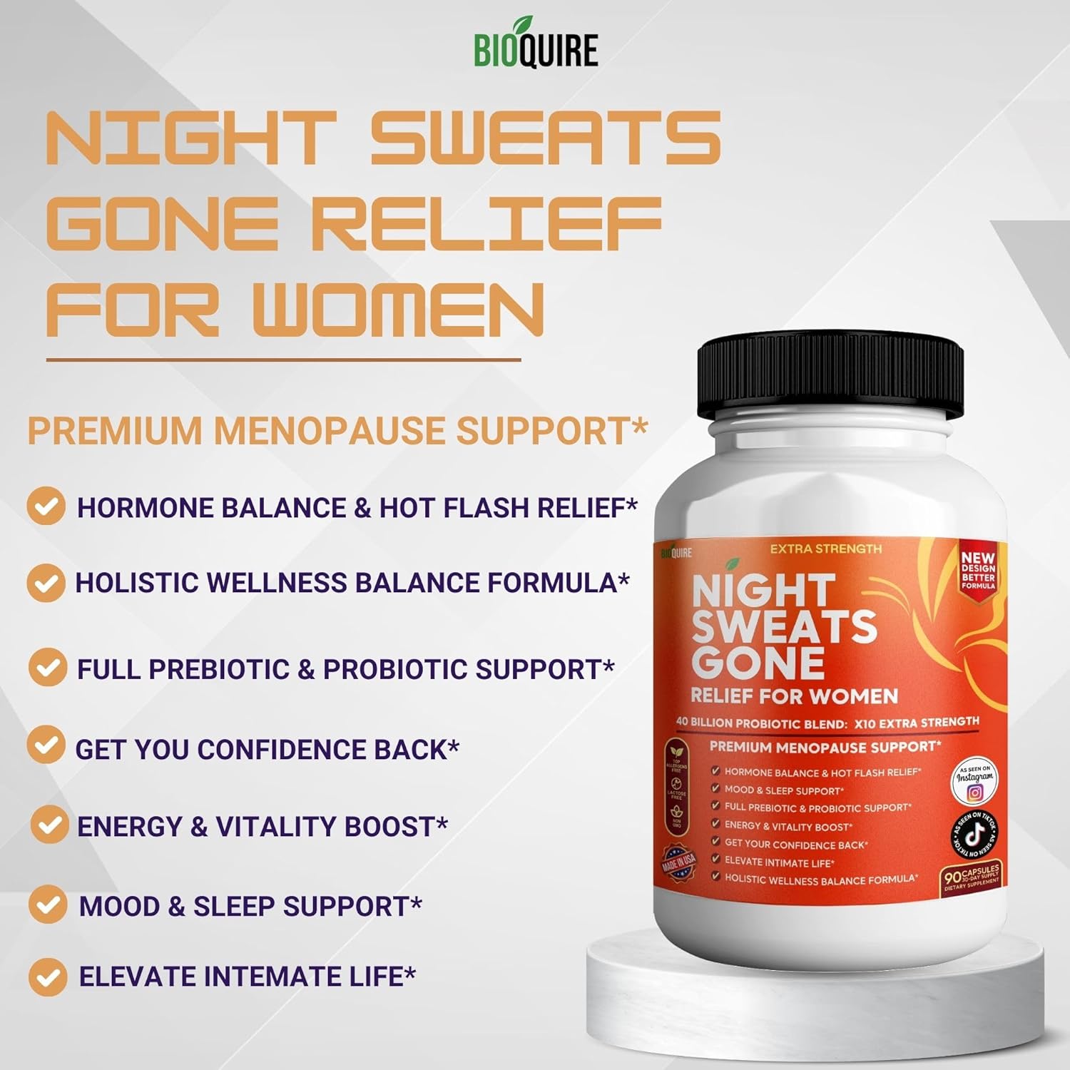 Night Sweats Gone - Menopause Relief for Women | 40 Billion Probiotic Blend | Hot Flash, Mood & Sleep Support | Energy & Vitality Boost | 90 Capsules (1) - Image 4