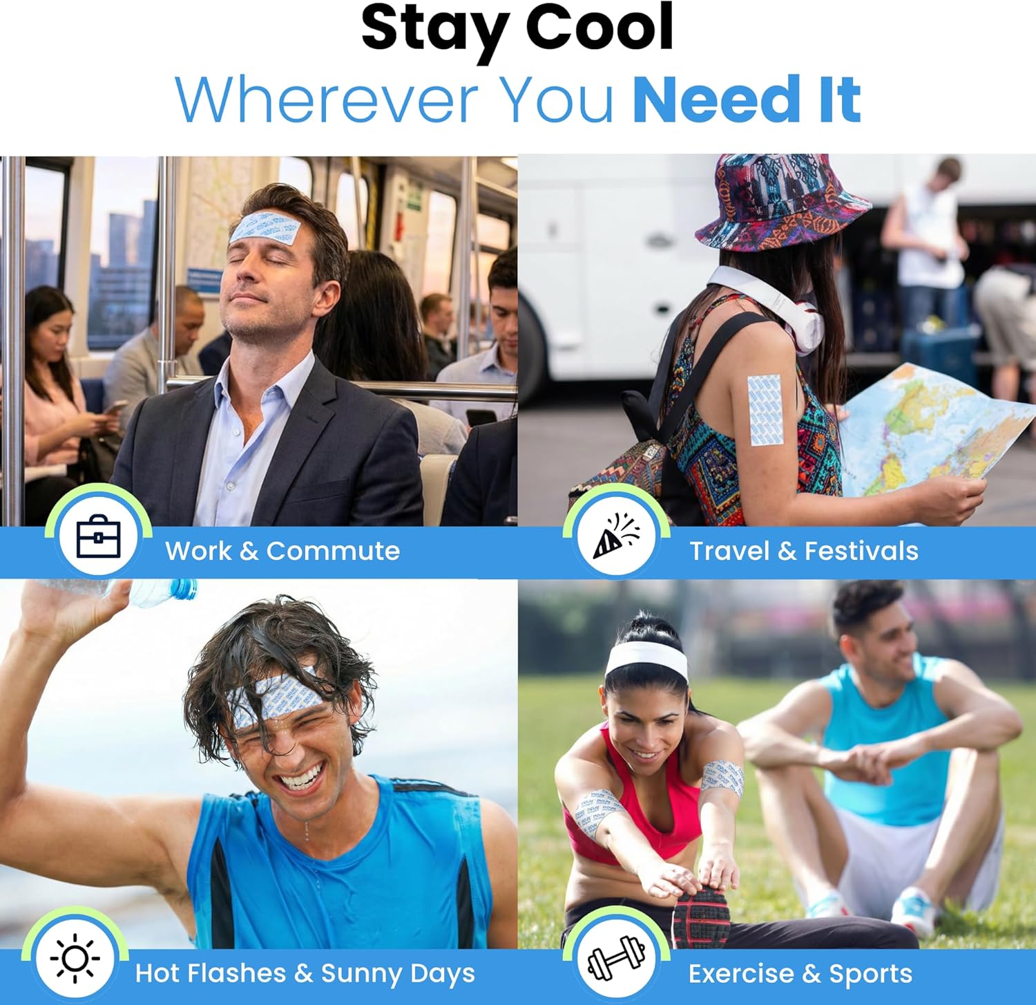 | Cooling Gel Patches for Instant Relief from Heat, Workouts, and Hot Flashes | Long-Lasting, Breathable, Hydrogel Patches for Cooling Comfort | 10 Pack - Image 3