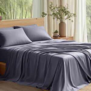 Bedsure Queen Cooling Sheet Set – Bamboo-Derived Rayon, Breathable & Silky Soft Bed Sheets, Deep Pocket 16″, Hotel Luxury Bedding for Hot Sleepers (Dark Grey)