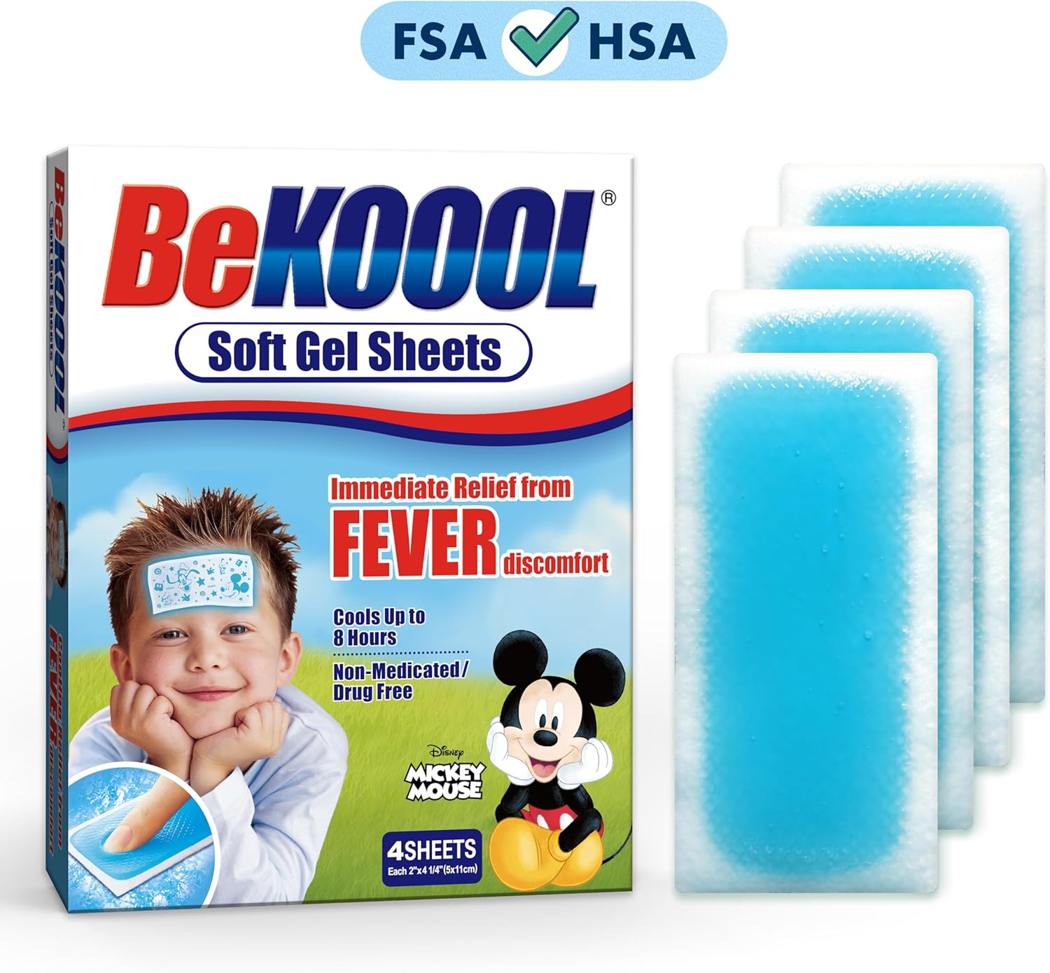 BEKOOOL Soft Gel Sheets for Kids for Cooling Relief from Fever discomfort | 4 Count - Image 3