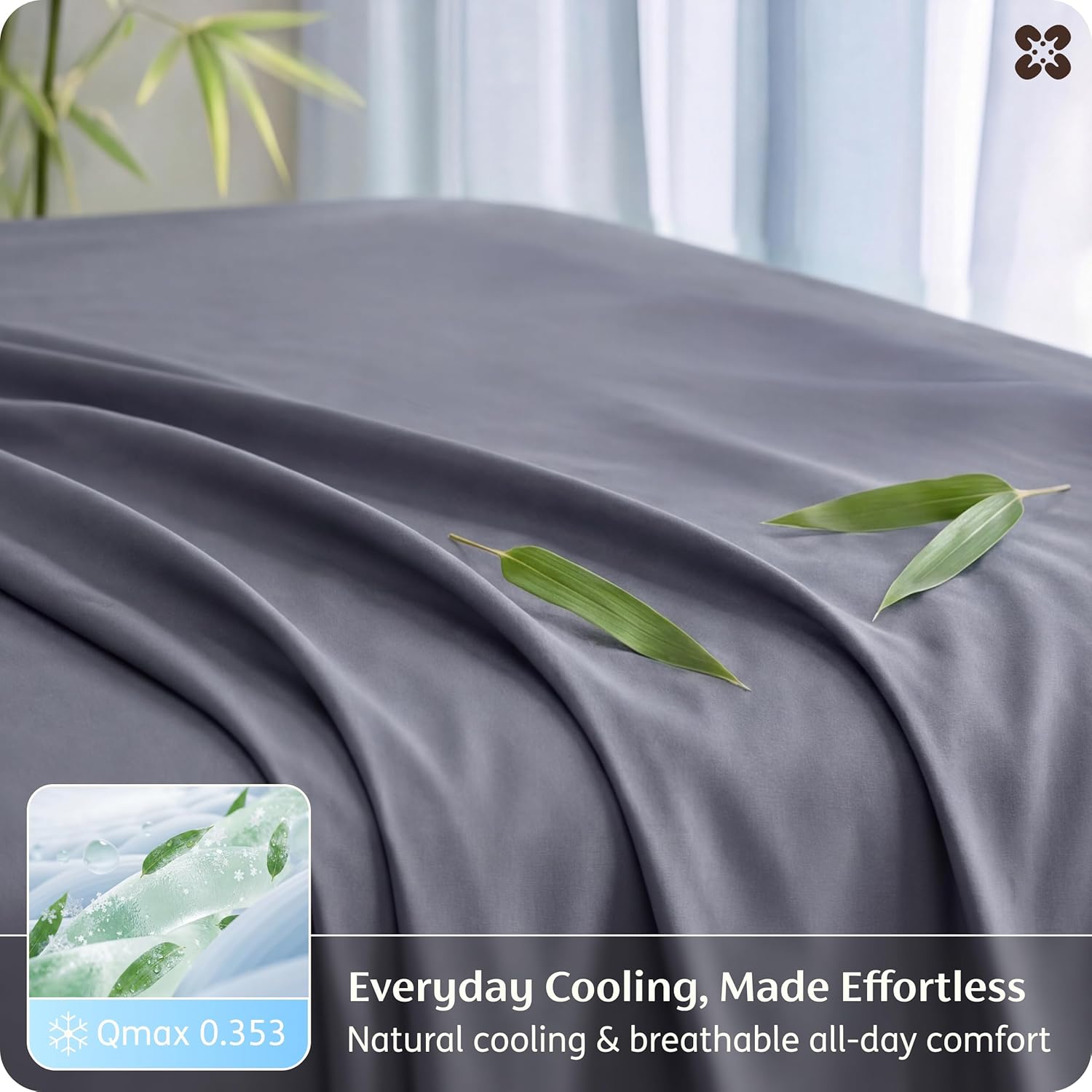 Bedsure Queen Cooling Sheet Set – Bamboo-Derived Rayon, Breathable & Silky Soft Bed Sheets, Deep Pocket 16″, Hotel Luxury Bedding for Hot Sleepers (Dark Grey) - Image 4