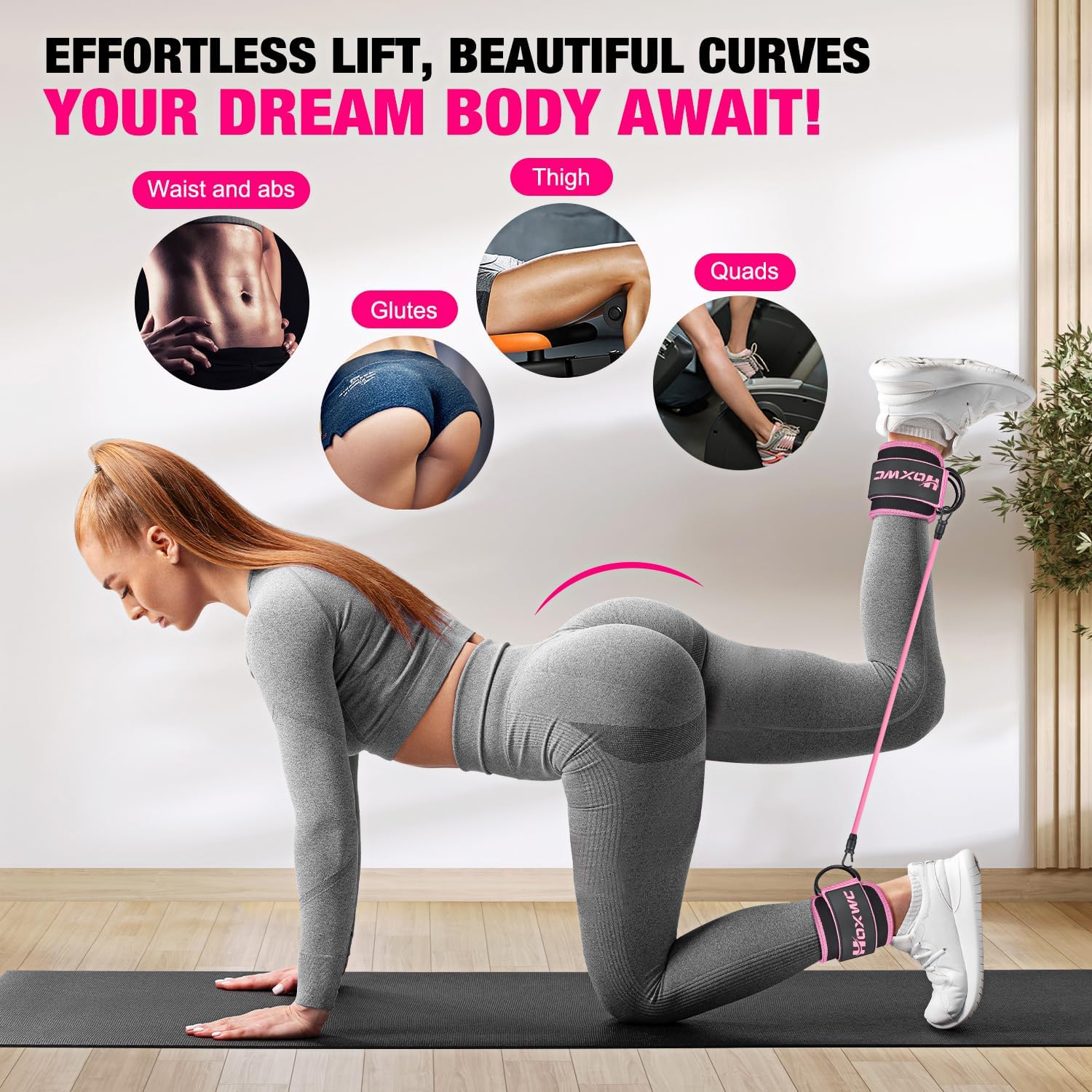 HOXWC Ankle Resistance Bands with Cuffs, Ankle Bands for Working Out, Ankle Resistance Band for Leg, Booty Workout Equipment for Kickbacks Hip Fitness Training, Exercise Bands for Butt Lift Women - Image 2